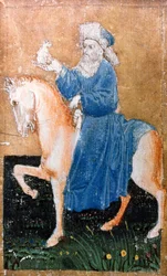 A Mounted Man Holding a Small Dog, One of a Set of Playing Cards Depicting Scenes of Courtly Hawking, Upper Rhine Area, c.1440-45